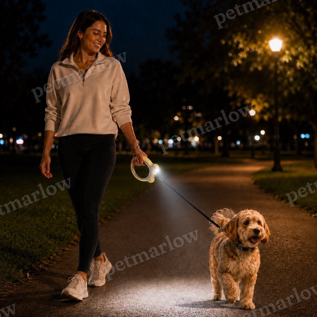 Reflective Nylon One-Touch Retractable Dog Leash (Optional LED) – view 6