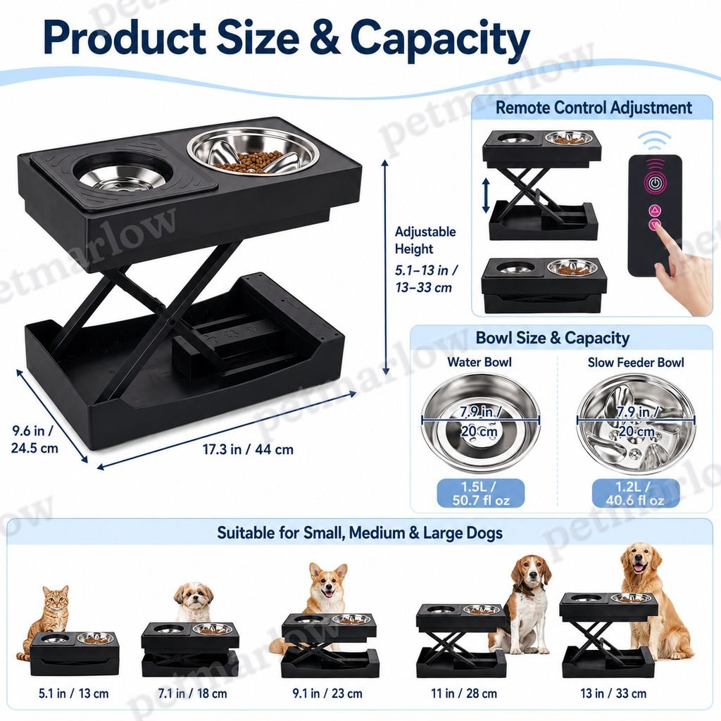 Remote-Controlled Height-Adjustable Dog Feeder (Stainless Steel Bowls) – view 5