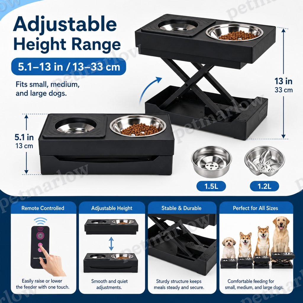 Remote-Controlled Height-Adjustable Dog Feeder (Stainless Steel Bowls) – view 6