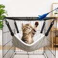 Reversible Plush & Fabric Cat Cage Hammock – Gray Grid / Fall/Winter Plush / 10.6 x 10.6 in