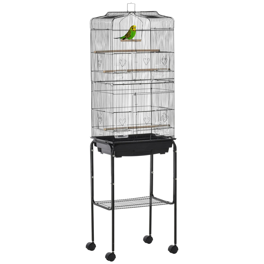 Rolling Bird Cage with Play Top and Storage Shelf