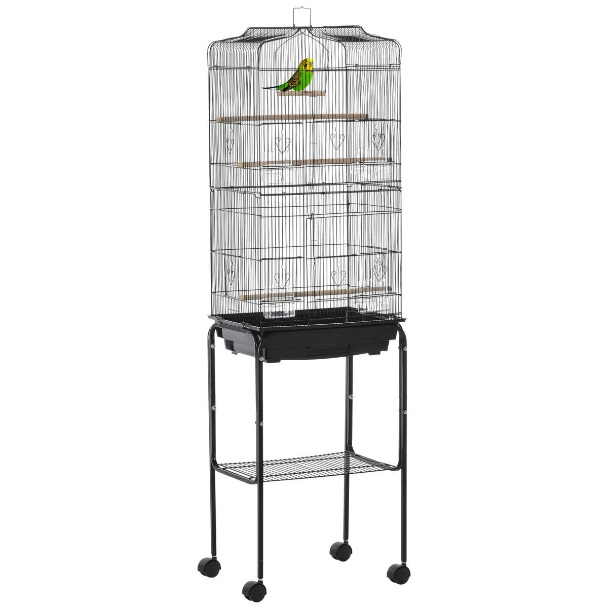 Rolling Bird Cage with Play Top and Storage Shelf
