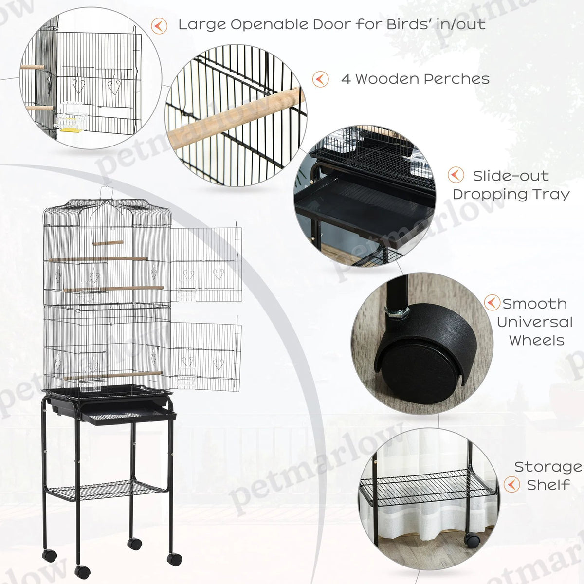 Rolling Bird Cage with Play Top and Storage Shelf – view 3