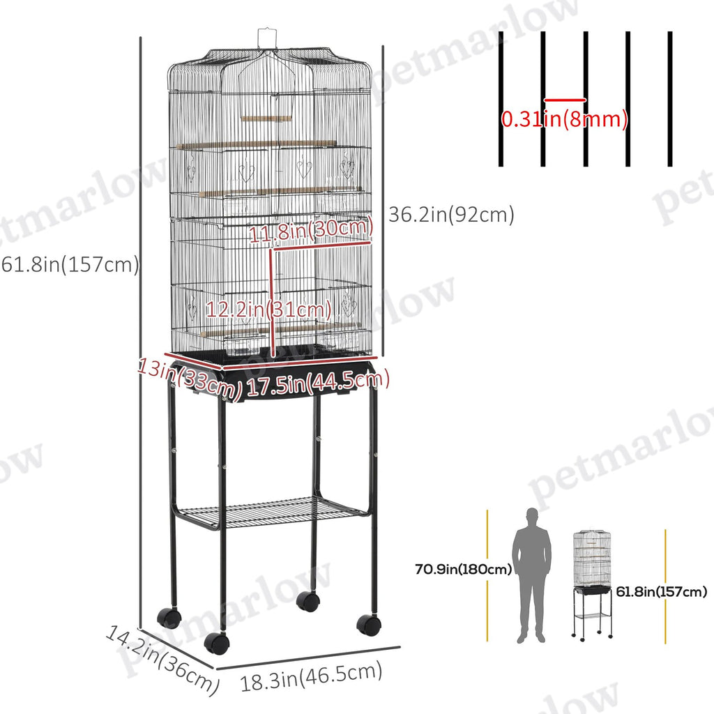 Rolling Bird Cage with Play Top and Storage Shelf – view 5