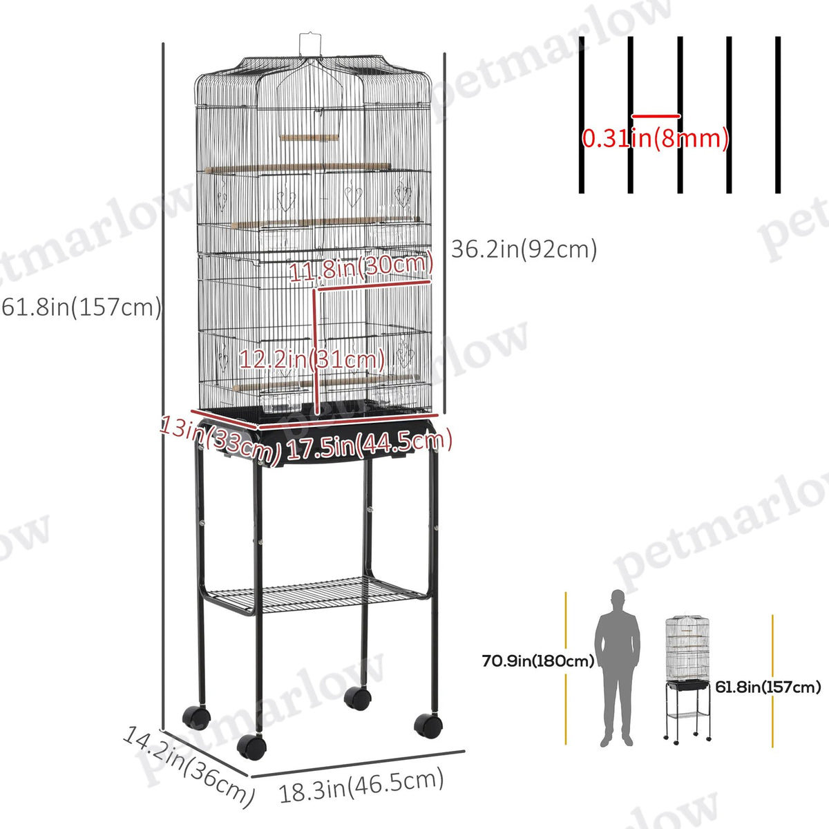Rolling Bird Cage with Play Top and Storage Shelf – view 5