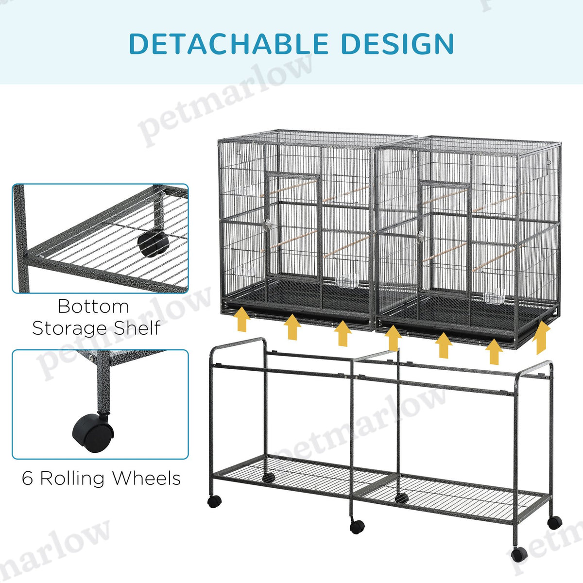 Rolling Bird Cage with Storage Shelf for Small to Medium Birds – view 3