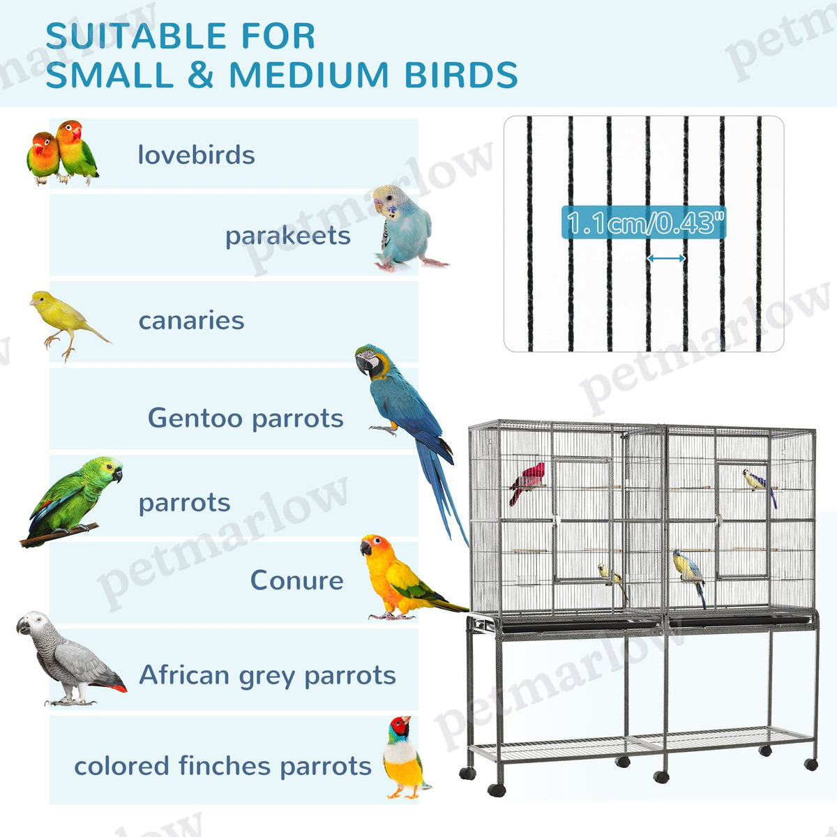 Rolling Bird Cage with Storage Shelf for Small to Medium Birds – view 4