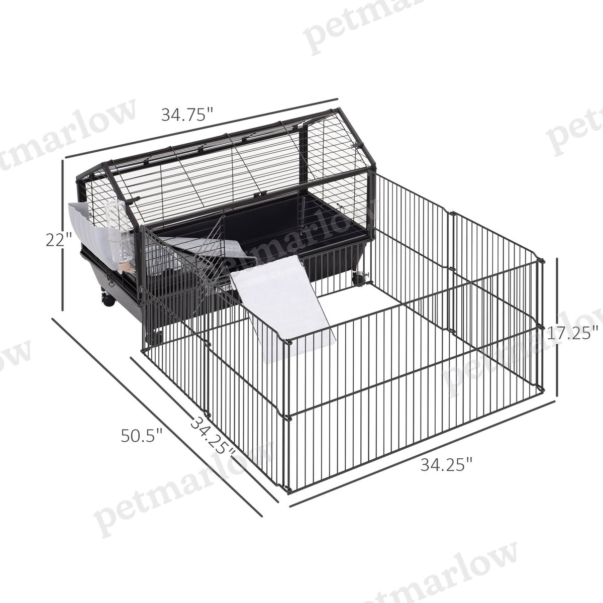 Rolling Metal Hutch Cage for Small Animals with Run – view 6