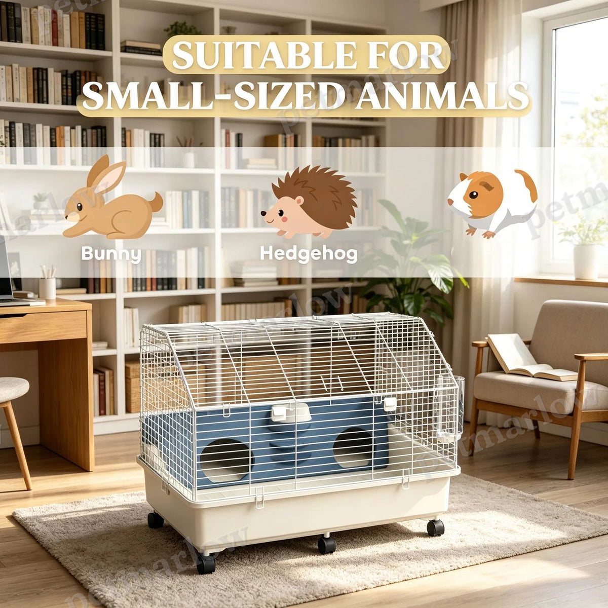 Rolling Small Animal Cage with Accessories for Rabbits and Guinea Pigs – view 3