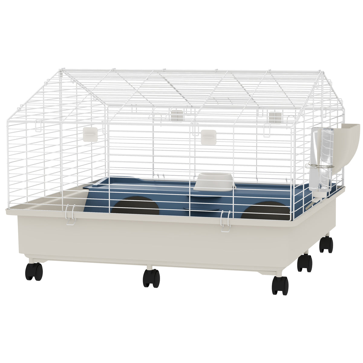 Rolling Small Animal Cage with Feeder and Water Bottle – White / 950x230x510 mm