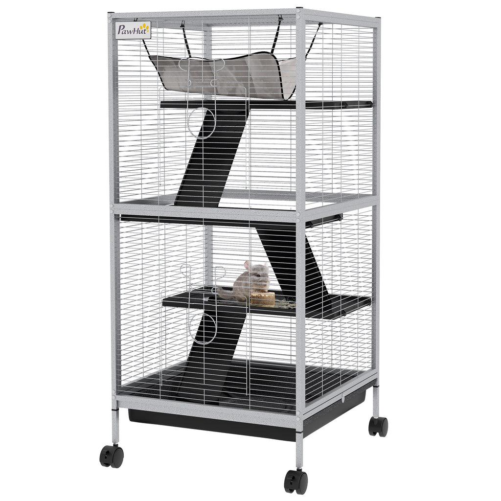 Rolling Small Animal Cage with Hammock for Ferrets and Chinchillas – White / 550x550x240 mm