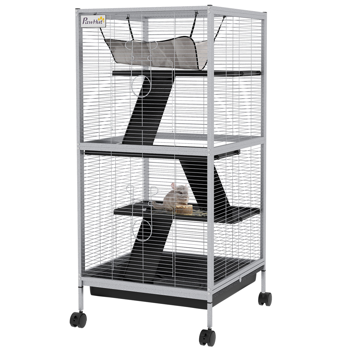 Rolling Small Animal Cage with Hammock for Ferrets and Chinchillas – White / 550x550x240 mm