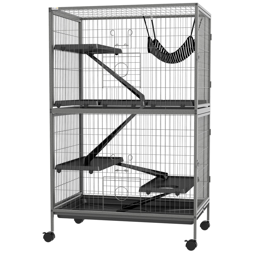 Rolling Small Animal Cage with Hammock – Gray / 830x205x610 mm