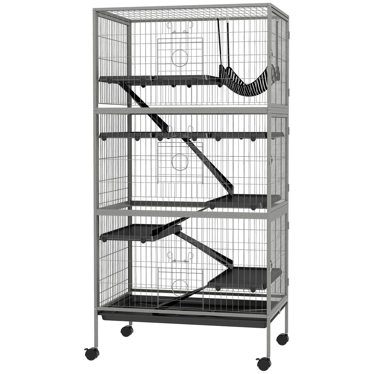Rolling Small Animal Cage with Hammock for Ferrets and Chinchillas – Gray / 860x280x600 mm