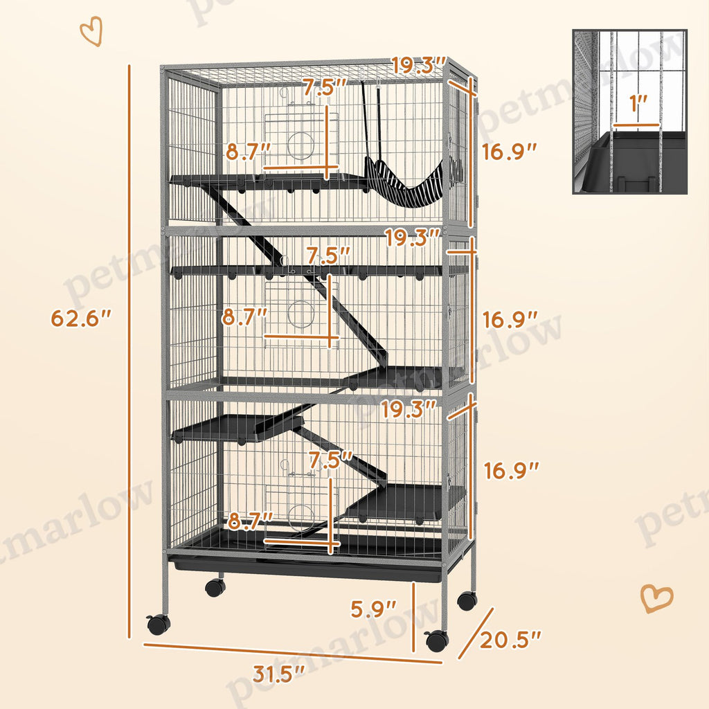 Rolling Small Animal Cage with Hammock for Ferrets and Chinchillas – view 5