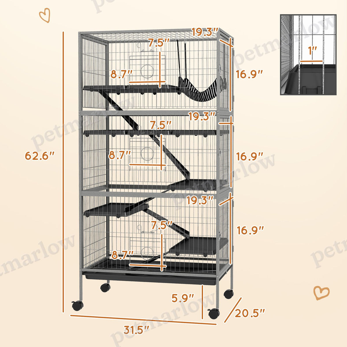 Rolling Small Animal Cage with Hammock for Ferrets and Chinchillas – view 5