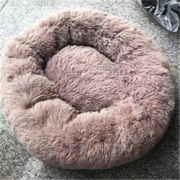Round Plush Donut Pet Bed – Beige brown / 40cm