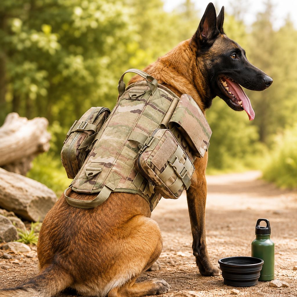 Rugged 600D Nylon Tactical Dog Backpack Harness – Camo / XL