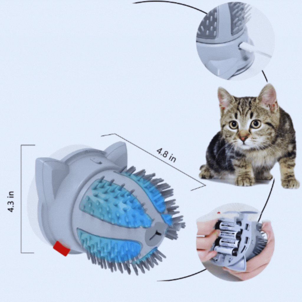 Self-Grooming Electric Cat Brush with Catnip Compartment and Dual Power Supply