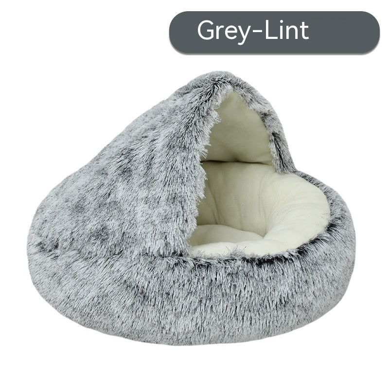 Semi Enclosed Cat and Dog Bed for Comfort – Grey / 40cm / Short plush