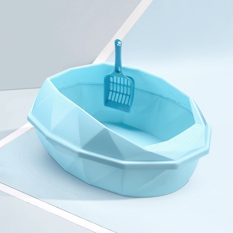 Semi-Enclosed Diamond Cat Litter Box – Blue