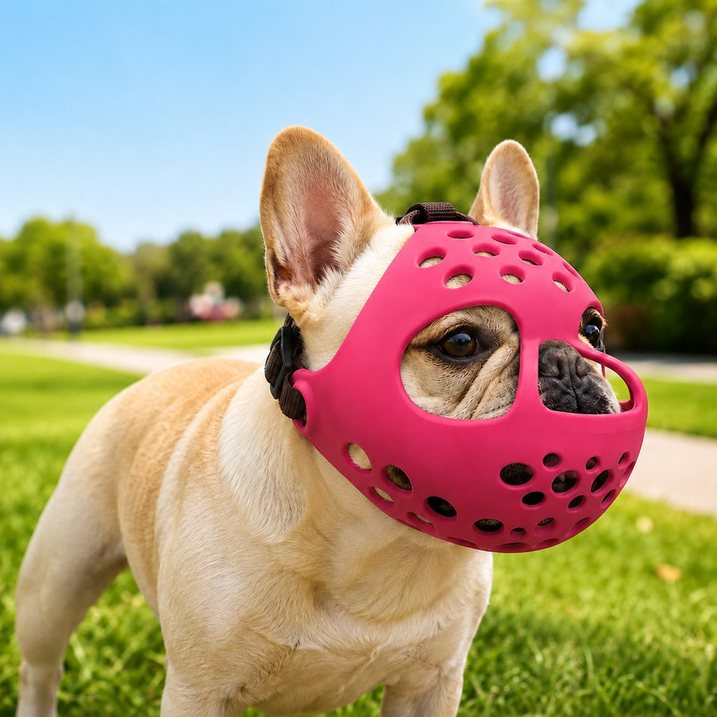 Short-Snouted Breathable Anti-Scavenging Dog Muzzle (Adjustable Straps) – Rose Pink / XL