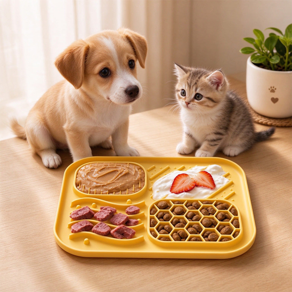 Silicone Pet Licking Mat for Dogs and Cats, 4 Zones Slow Feeder