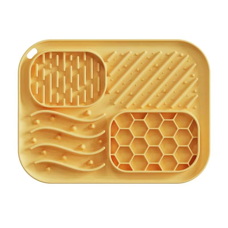 Silicone Pet Licking Mat for Dogs and Cats, 4 Zones Slow Feeder – Yellow