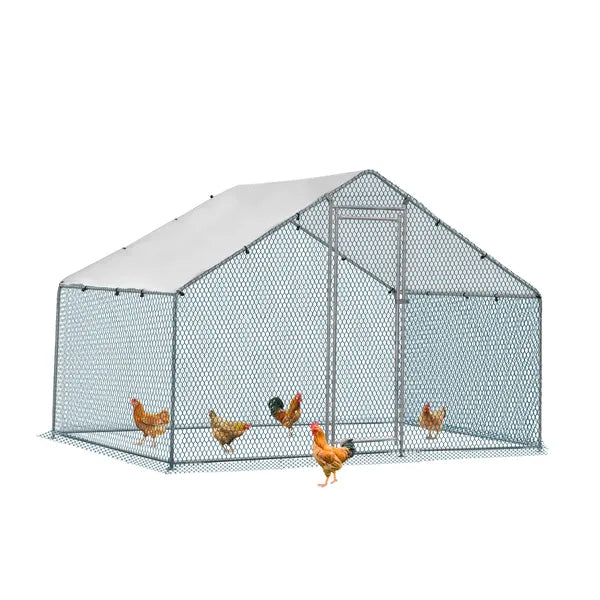 Silver Chicken Coop With Pyramid Roof for Poultry