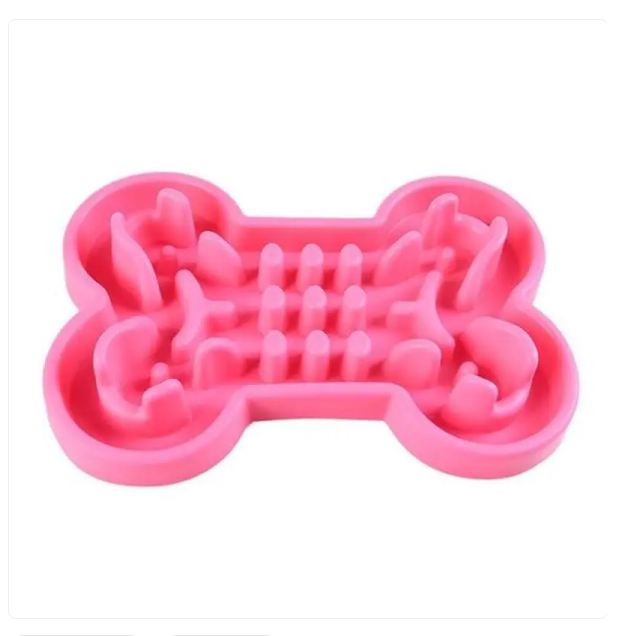 Slow Feed - Bone-Shaped Dog Bowl – Rosy Red / 24x17x3.8CM