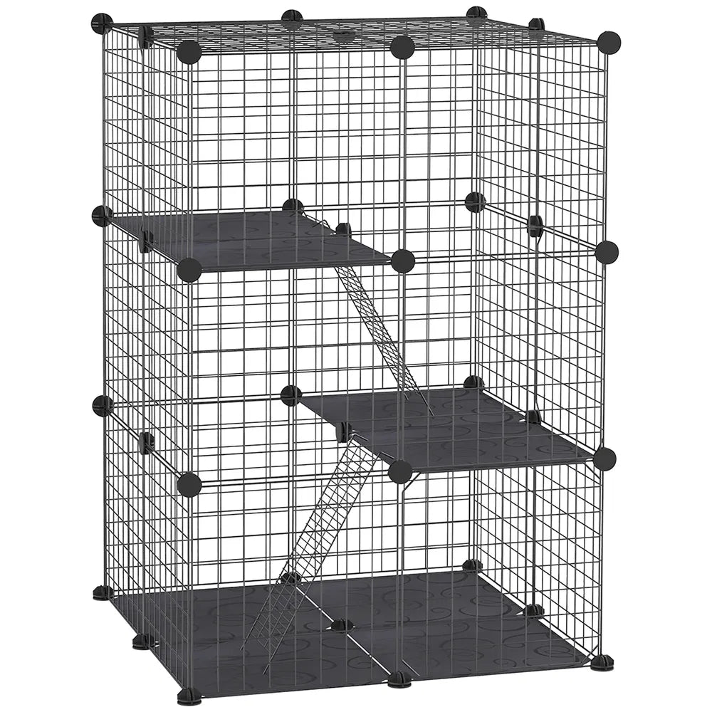 Small Animal Cage for Kittens and Bunnies with Ramps – Black