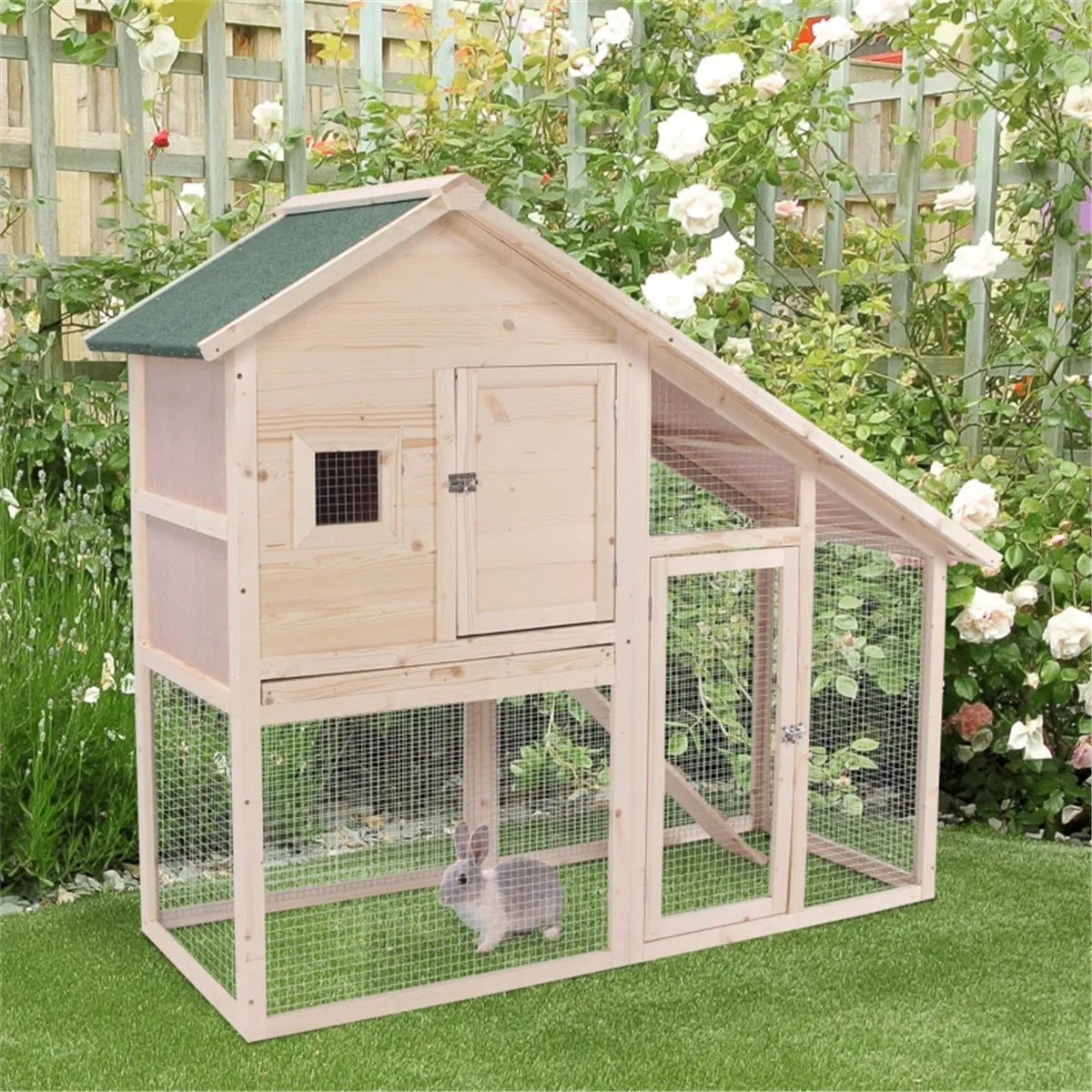Small Animal Cage with Elevated Living Space and Run