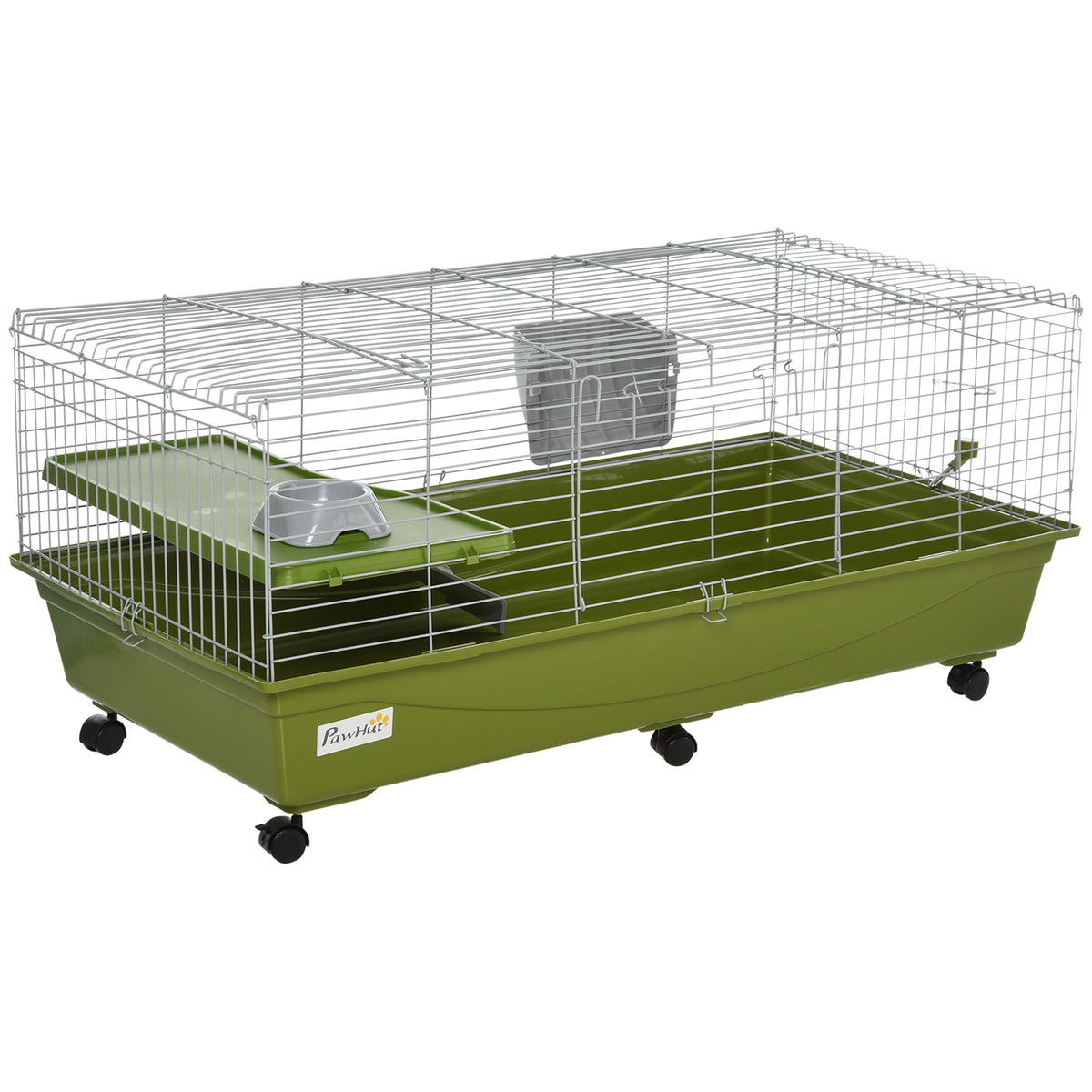 Small Animal Cage with Ramp and Platform for Guinea Pigs – Green / 1200x620x210 mm