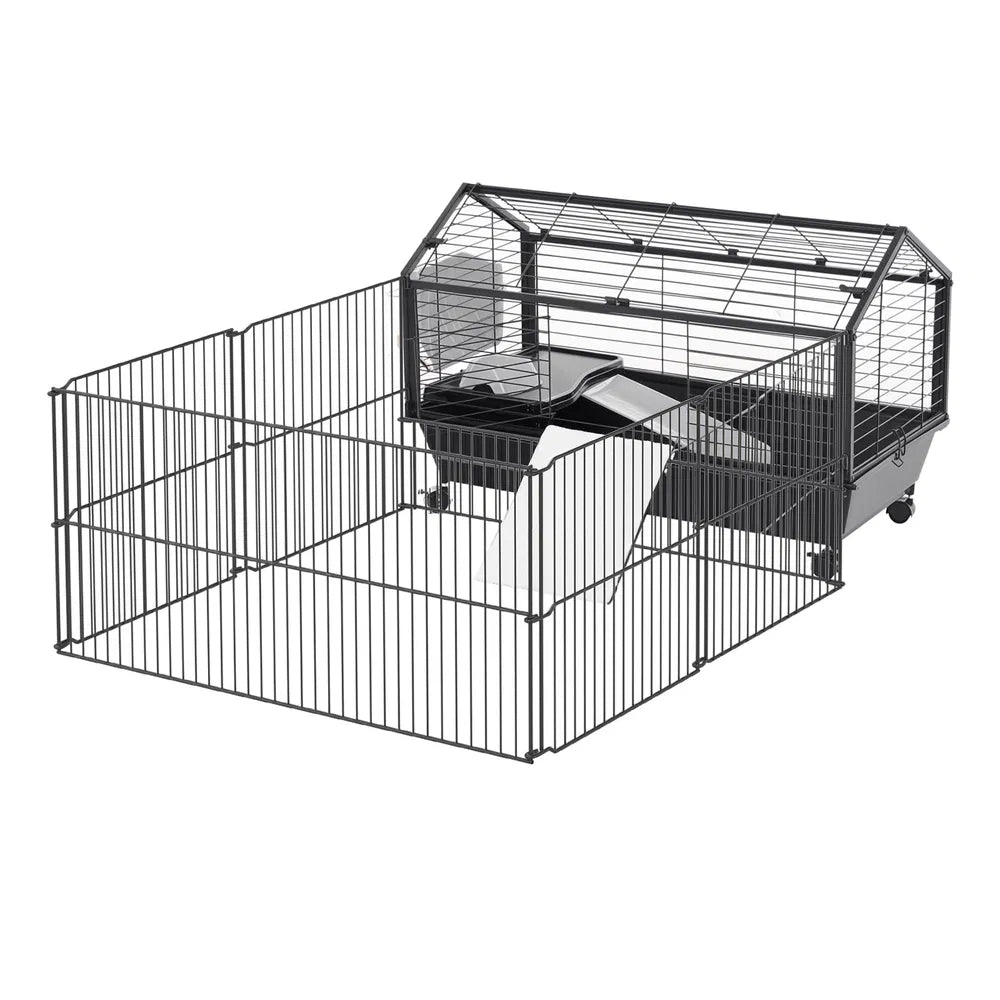 Small Animal Cage with Removable Wheels and Foldable Design – Black and Beige