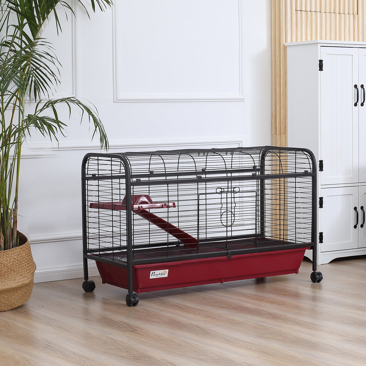 Small Animal Cage with Rolling Wheels and Feeder