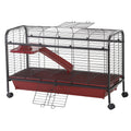 Small Animal Cage with Rolling Wheels and Feeder – Red and Black / 1070x210x495 mm