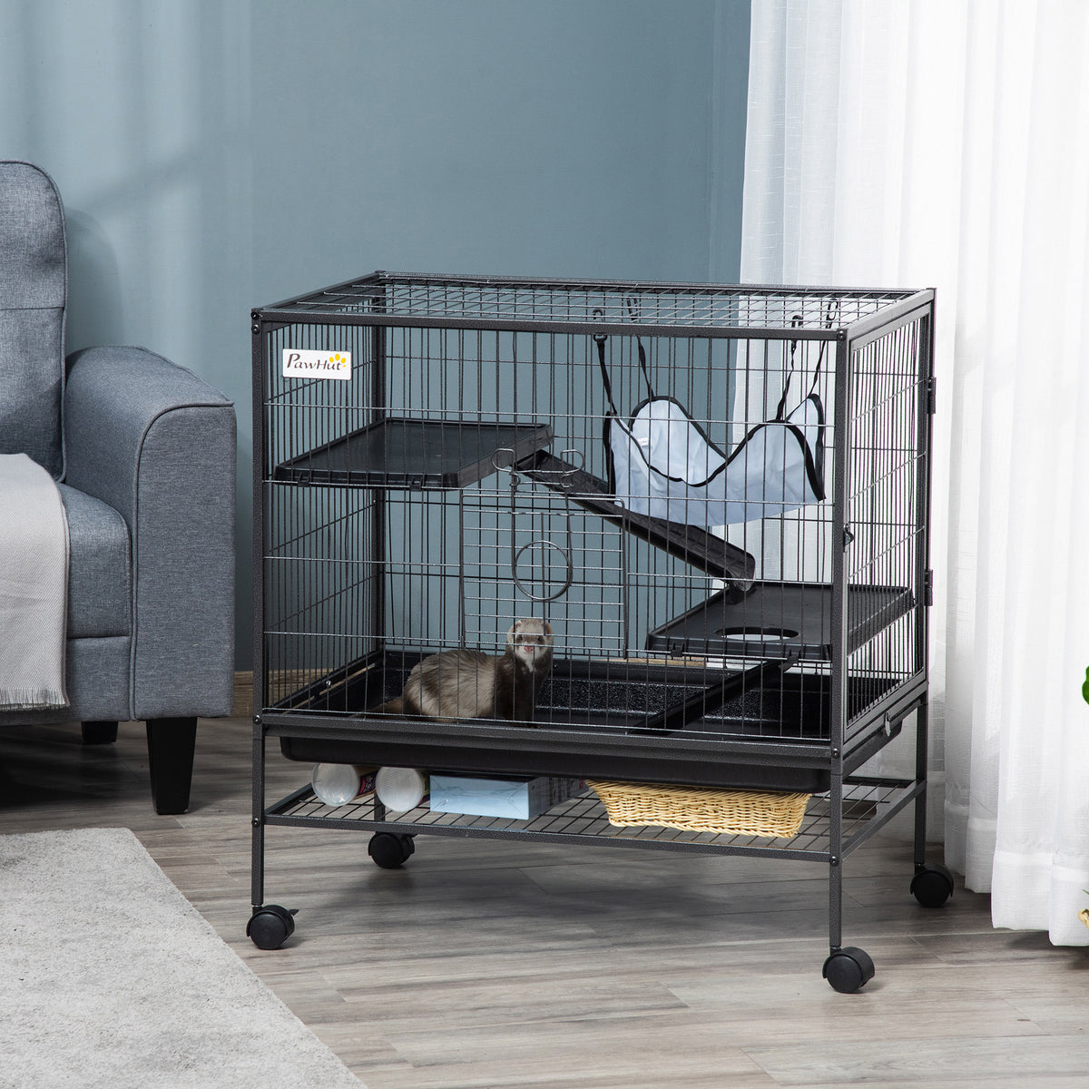 Small Animal Cage with Wheels for Easy Mobility