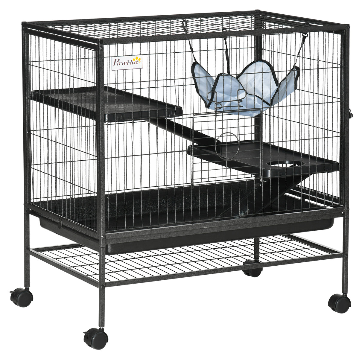 Small Animal Cage with Wheels for Easy Mobility – Black / 830x140x610 mm