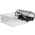 Small Animal Playpen Cage with Rolling Caster and Water Bottle – Black and Beige / 1220x610x210 mm
