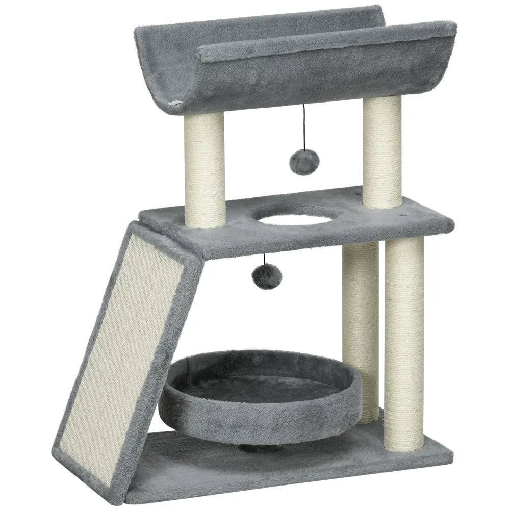 Small Cat Tree with Scratching Posts and Perch for Cats – Light Grey