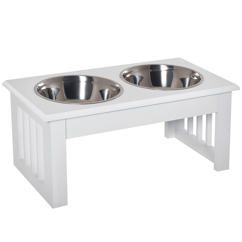 Small Puppy Dog Feeding Station with Elevated Bowls – White / 505x290x200 mm