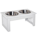 Small Puppy Dog Feeding Station with Elevated Bowls – White / 505x290x200 mm