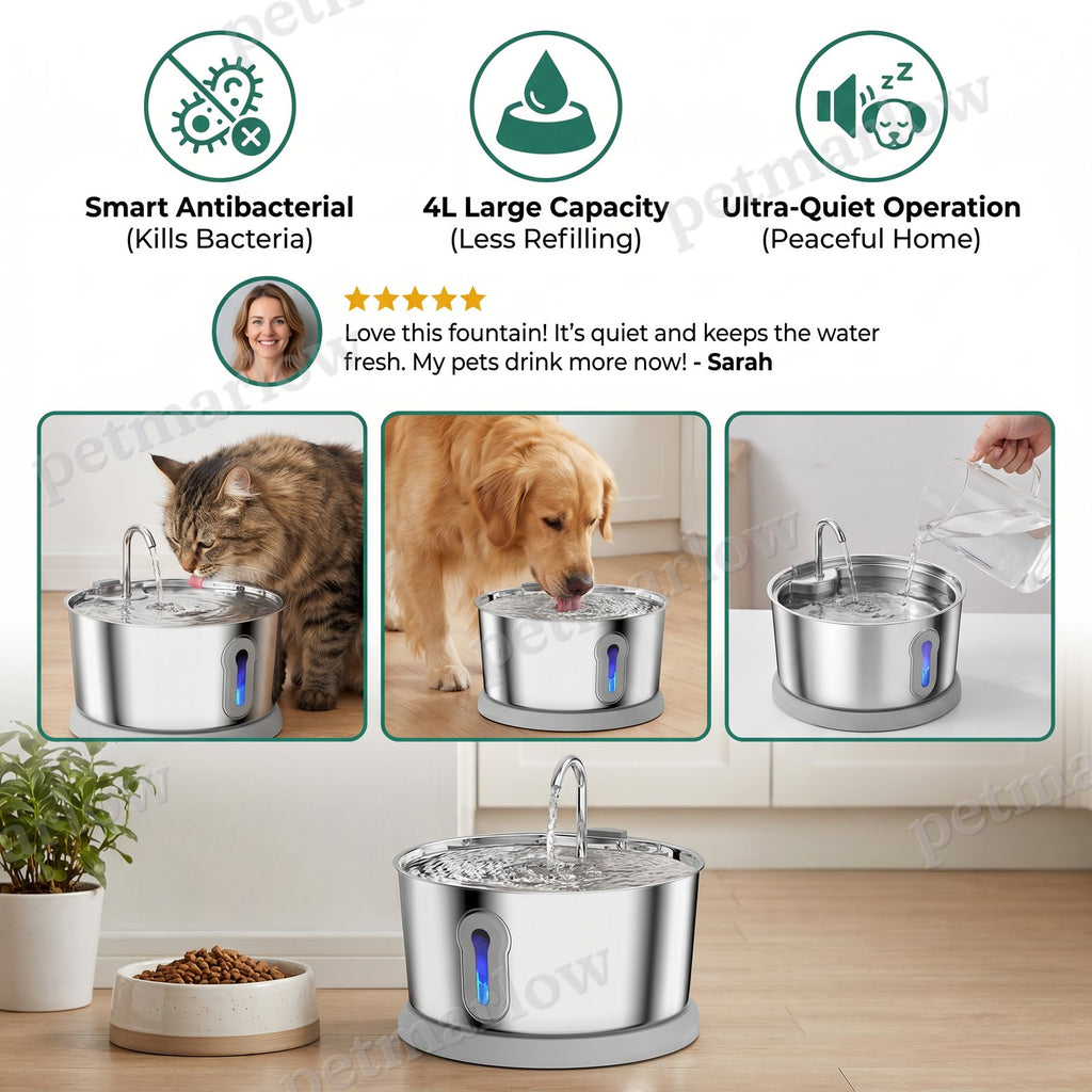 Smart Antibacterial Stainless Steel Pet Water Fountain – 4L Ultra-Quiet for Improved Pet Hydration & Health – view 5