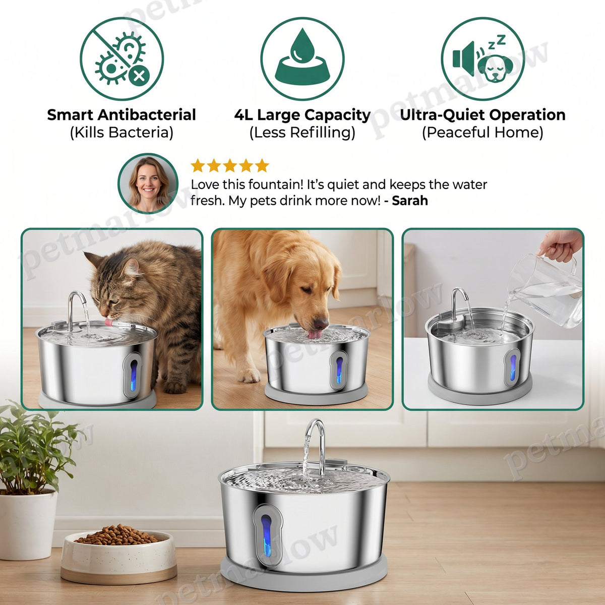 Smart Antibacterial Stainless Steel Pet Water Fountain – 4L Ultra-Quiet for Improved Pet Hydration & Health – view 5
