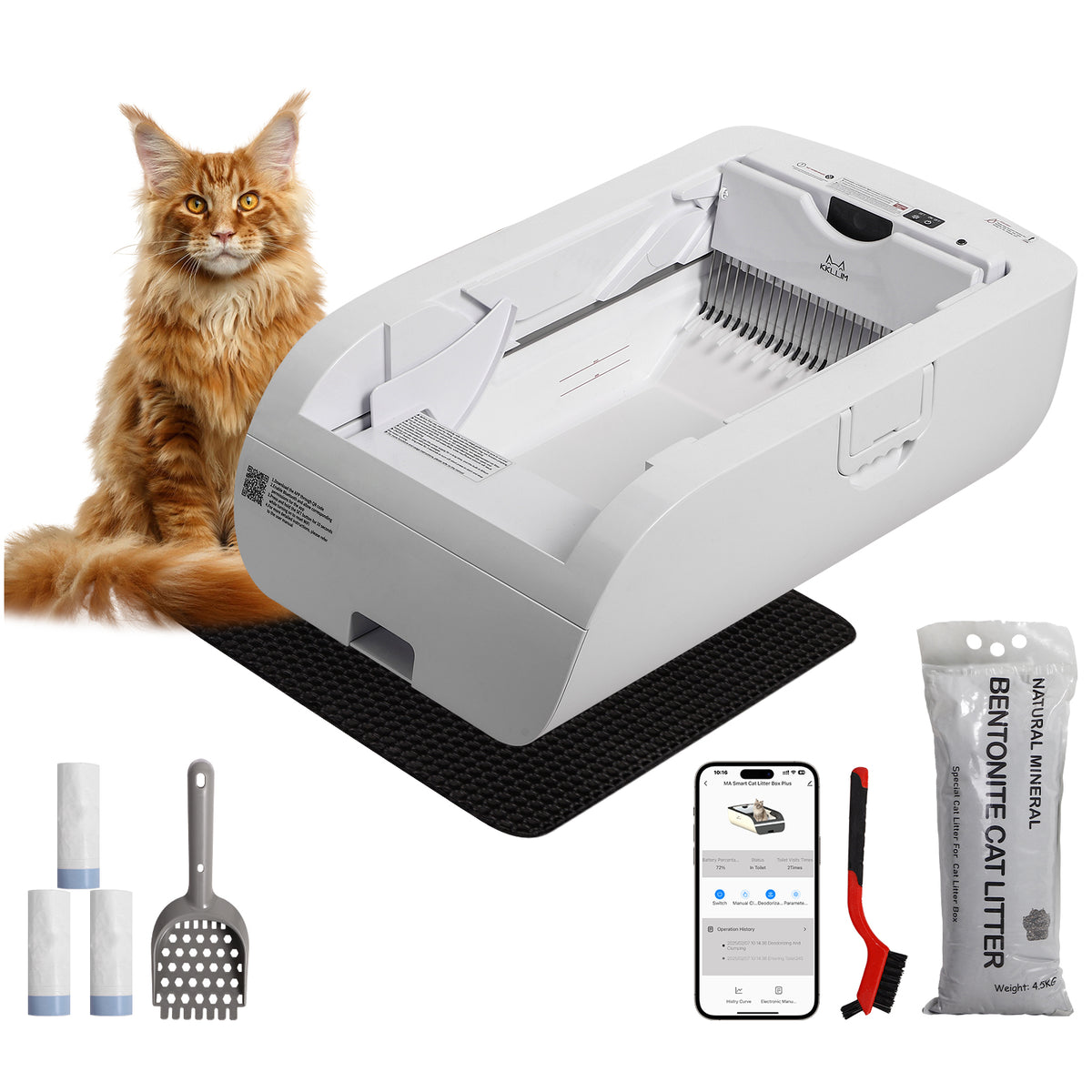 Smart Cat Litter Box with Wide Opening and Self-Cleaning Feature