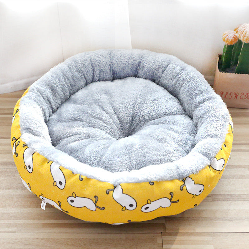 Soft Round Plush Pet Nest Bed – Yellow / S
