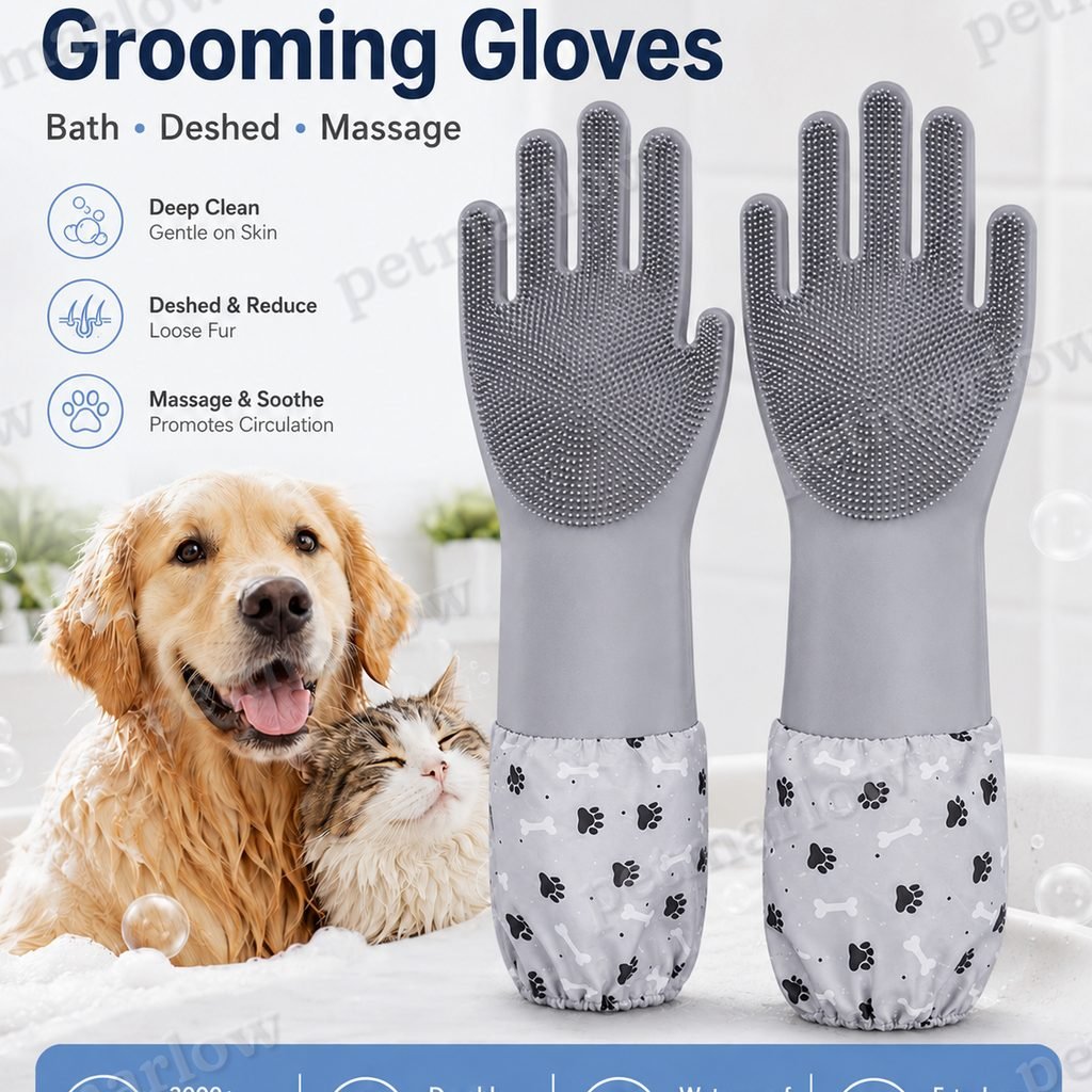 Soft Silicone Deshedding Pet Grooming Gloves (Long Sleeve) – view 5