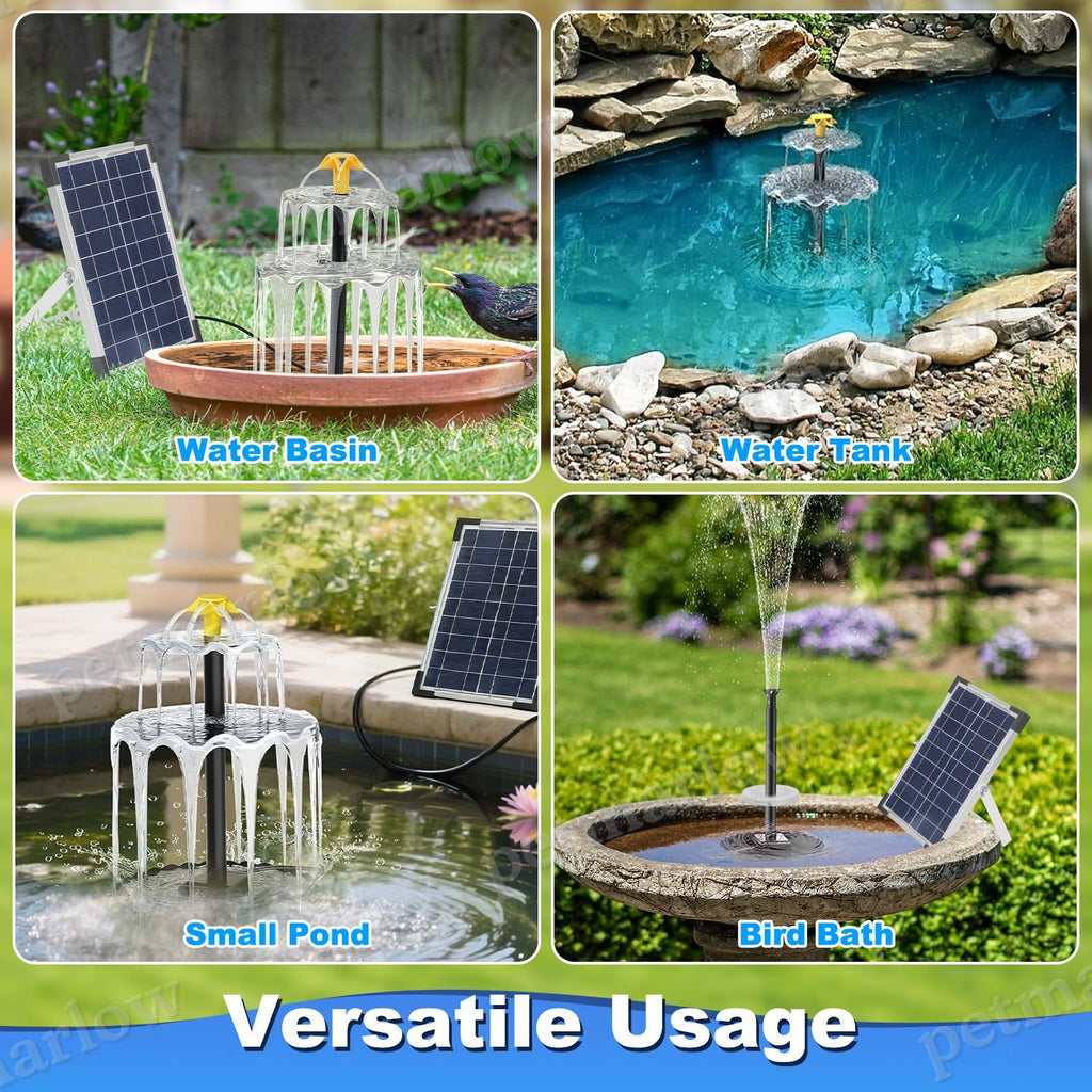 Solar Bird Bath Fountain with Colorful Lights and Nozzles – view 3