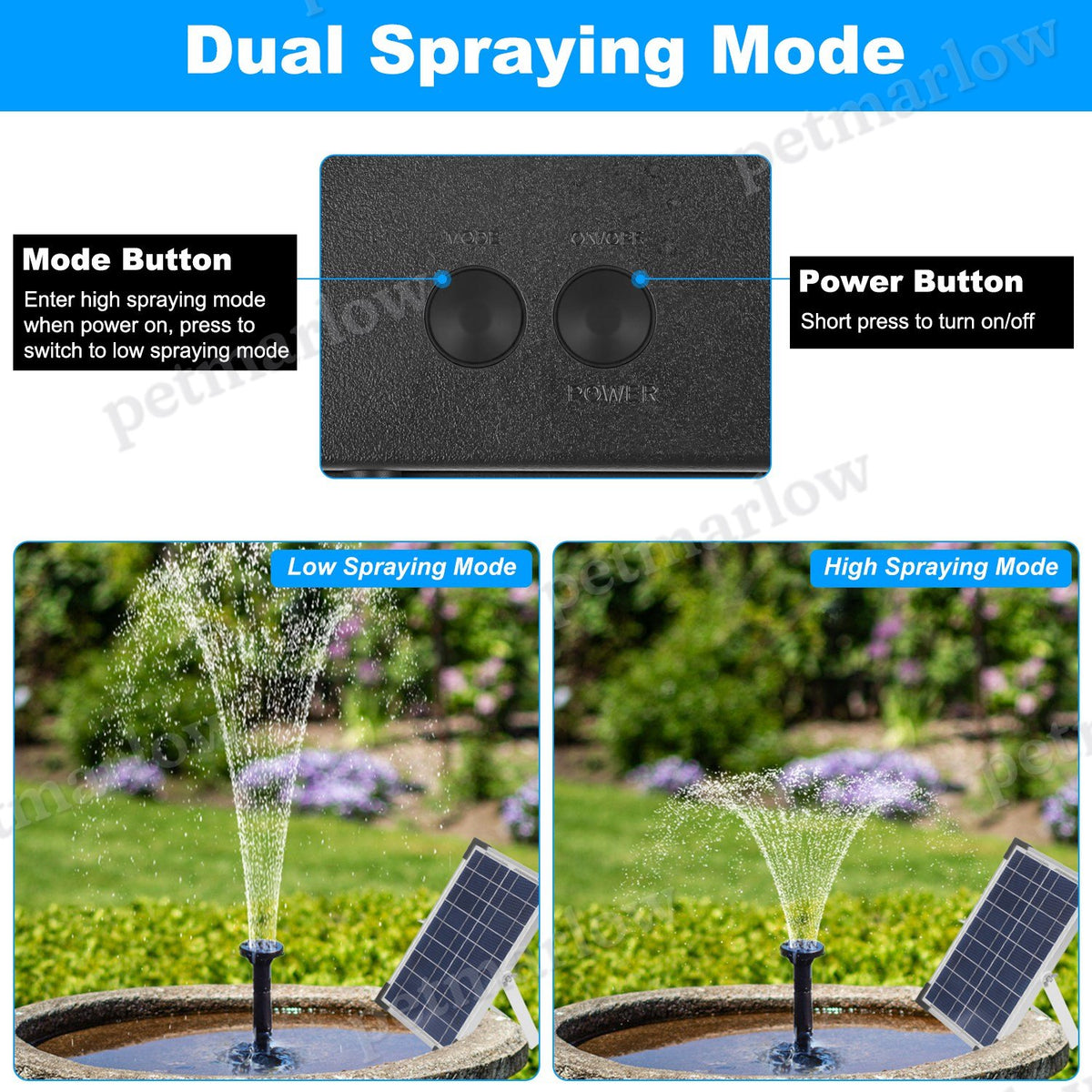 Solar Bird Bath Fountain with Colorful Lights and Nozzles – view 6