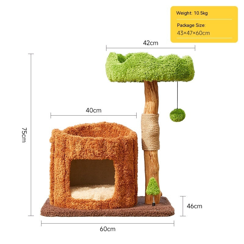 Solid Wood Cat Climbing Frame with Sisal – Single Layer Tree House